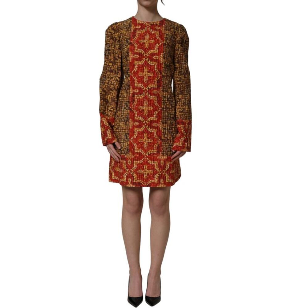 Dolce & Gabbana Multicolor Mosaic Long Sleeves Mini Women's Dress